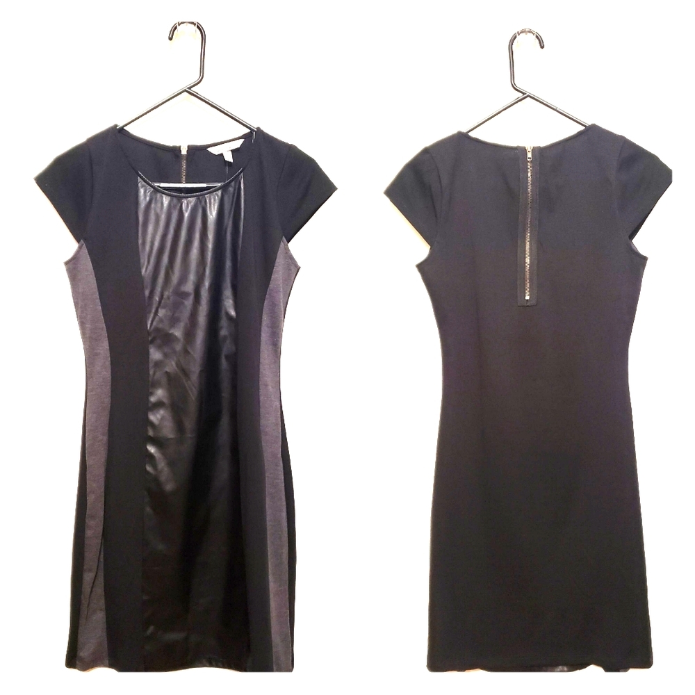 Faux leather panel dress